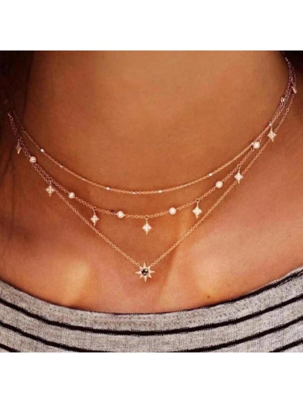 New gold tone layered necklace